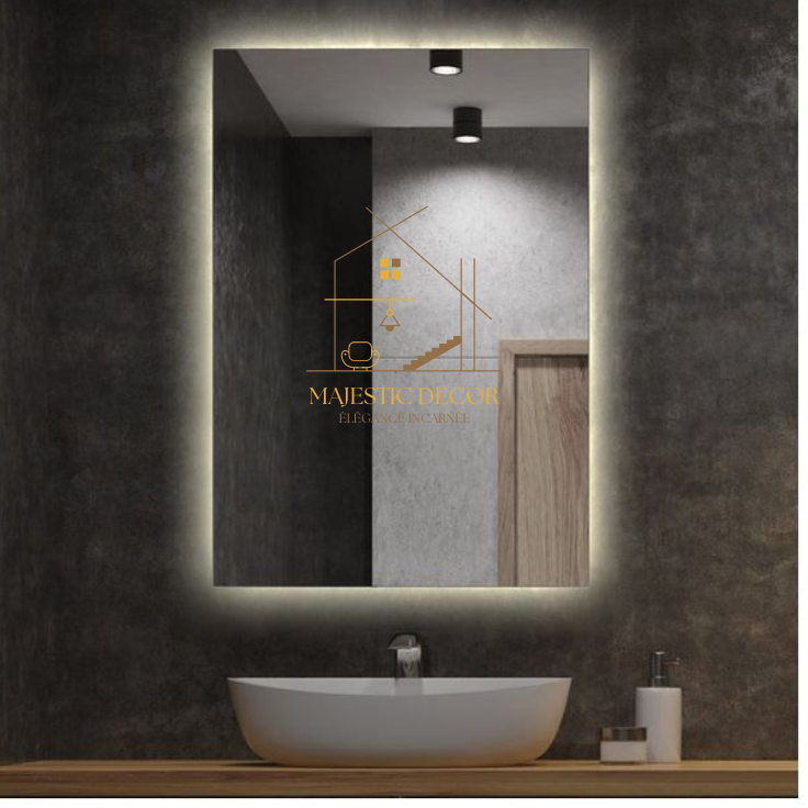 Miroir LED 60x80 cm avec Rétroéclairage - Interrupteur Tactile & Anti-Buée