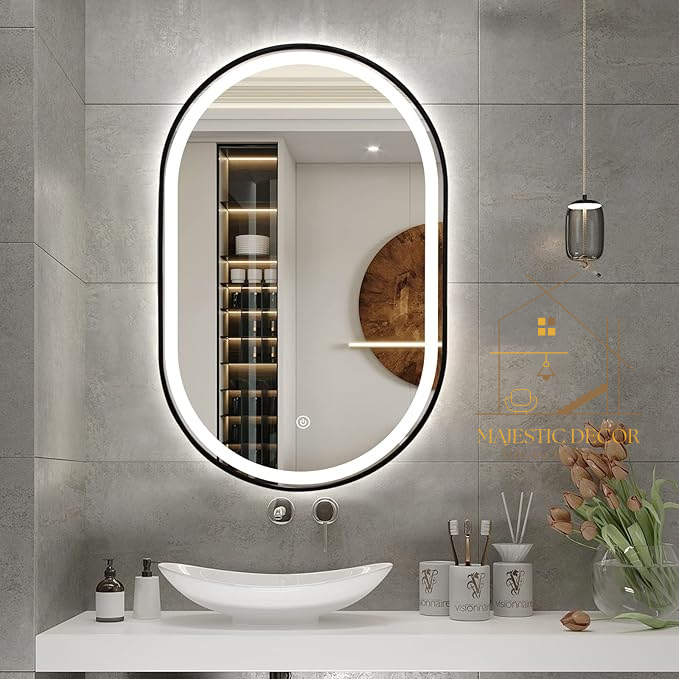 Miroir Ovale LED 80x60 cm - Éclairage 3 Couleurs & Anti-Buée