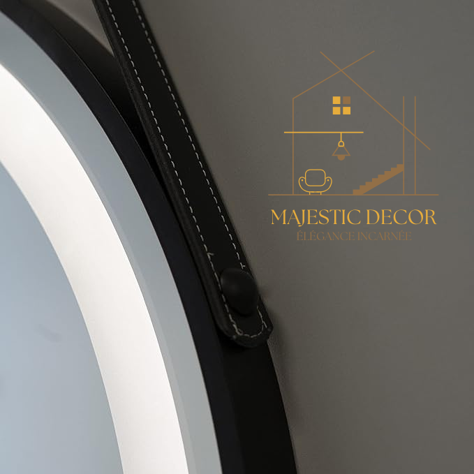 Miroir LED Rond 60x60 cm / 70x70 cm Avec Sangle - Éclairage Tactile & Anti-Buée, Cadre Métal Noir