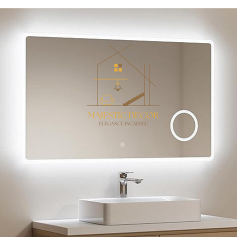 Miroir LED de Salle de Bain 80x60 cm - Éclairage Intelligent, Bluetooth & Grossissement 3X