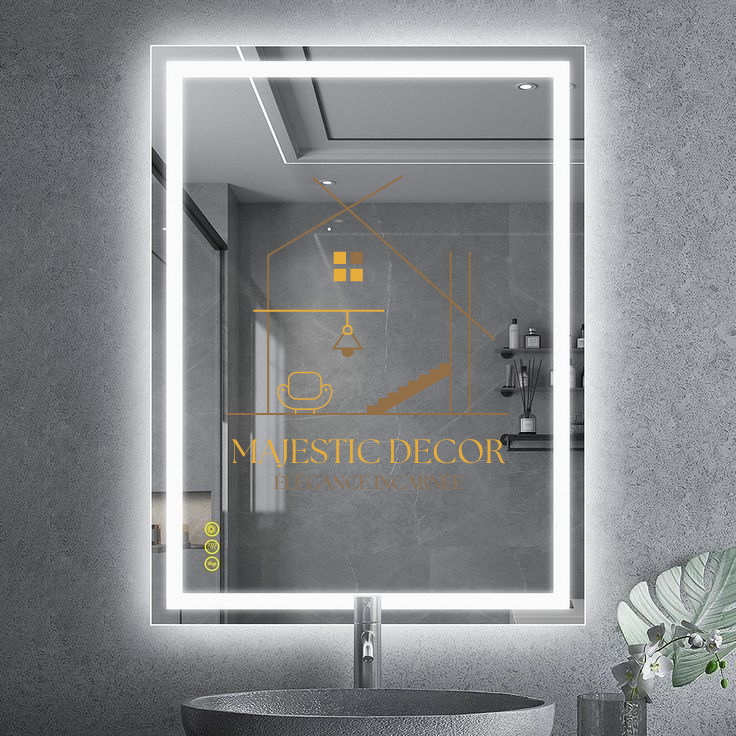 Miroir LED Rectangulaire 60x80 cm - Anti-Buée, Éclairage Réglable