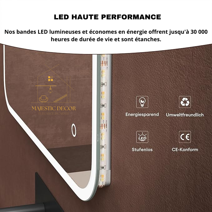 Miroir LED 60x80 cm Sans Cadre - Interrupteur Tactile