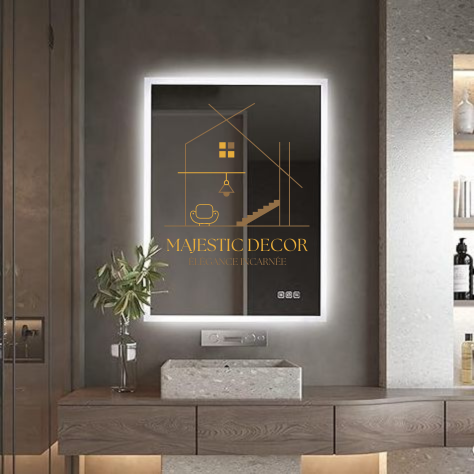 Miroir LED 60x80 cm avec Rétroéclairage - Interrupteur Tactile & Anti-Buée