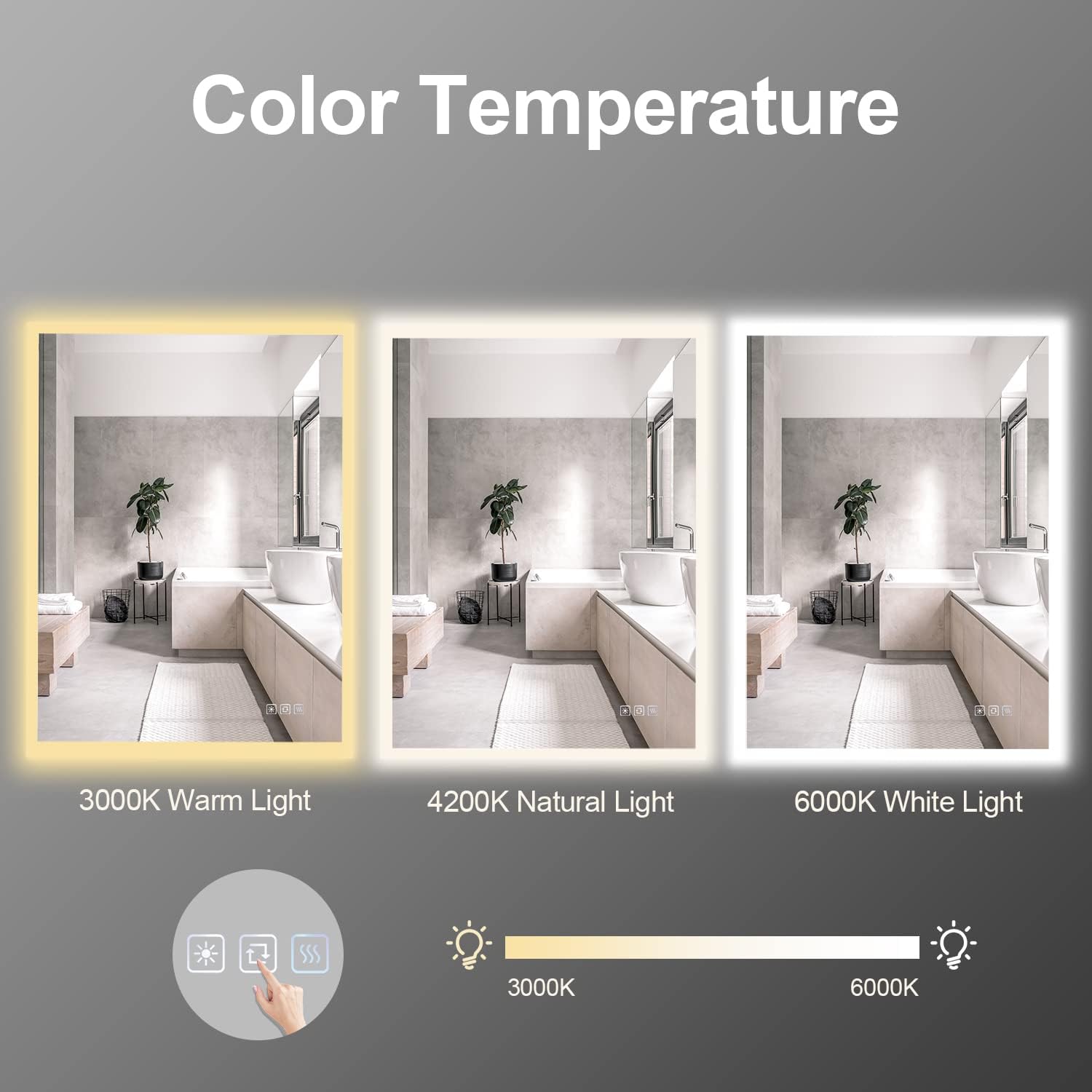 Miroir LED 60x80 cm avec Rétroéclairage - Interrupteur Tactile & Anti-Buée