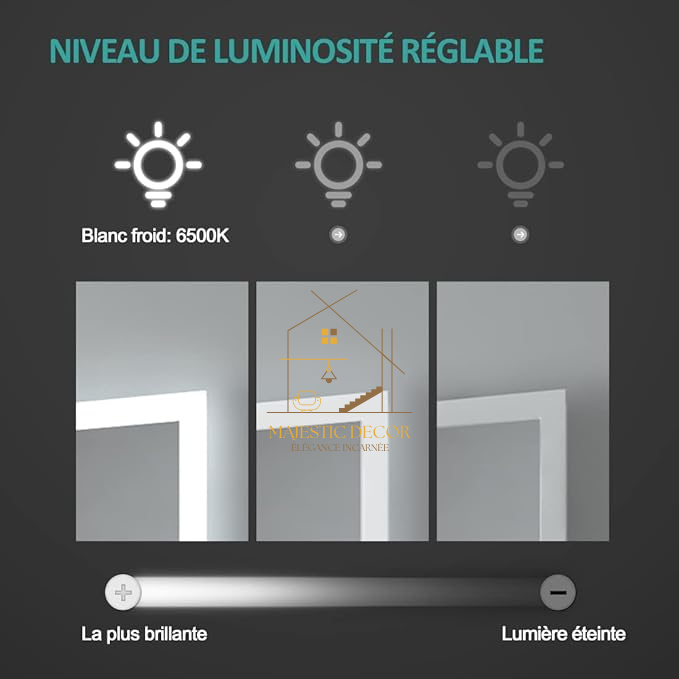 Miroir LED de Salle de Bain 60x80 cm - Anti-Buée, Interrupteur Tactile & Éclairage LED Réglable