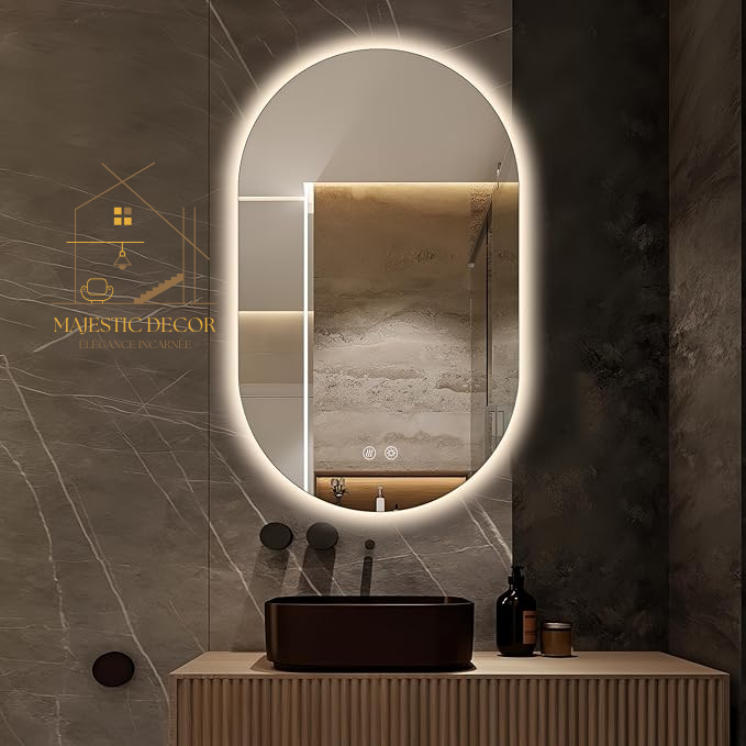 Miroir Ovale LED 80x60 cm - Éclairage 3 Couleurs & Anti-Buée