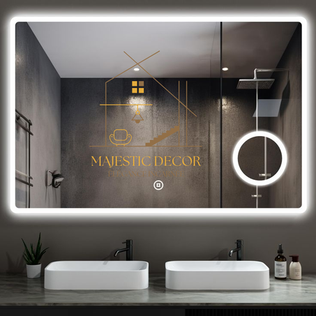 Miroir LED de Salle de Bain 80x60 cm - Éclairage Intelligent, Bluetooth & Grossissement 3X