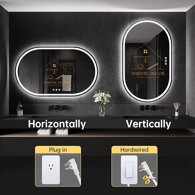Miroir Ovale LED 80x60 cm - Éclairage 3 Couleurs & Anti-Buée