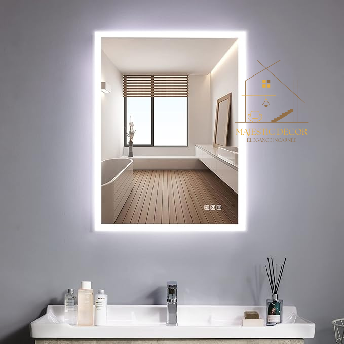 Miroir LED 60x80 cm avec Rétroéclairage - Interrupteur Tactile & Anti-Buée