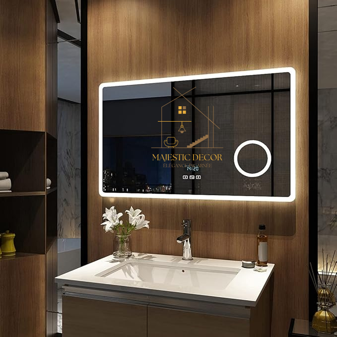 Miroir LED de Salle de Bain 80x60 cm - Éclairage Intelligent, Bluetooth & Grossissement 3X