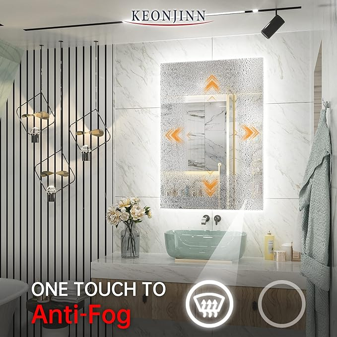 Miroir LED 60x80 cm avec Rétroéclairage - Interrupteur Tactile & Anti-Buée