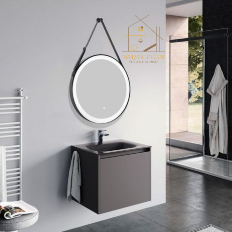 Miroir LED Rond 60x60 cm / 70x70 cm Avec Sangle - Éclairage Tactile & Anti-Buée, Cadre Métal Noir