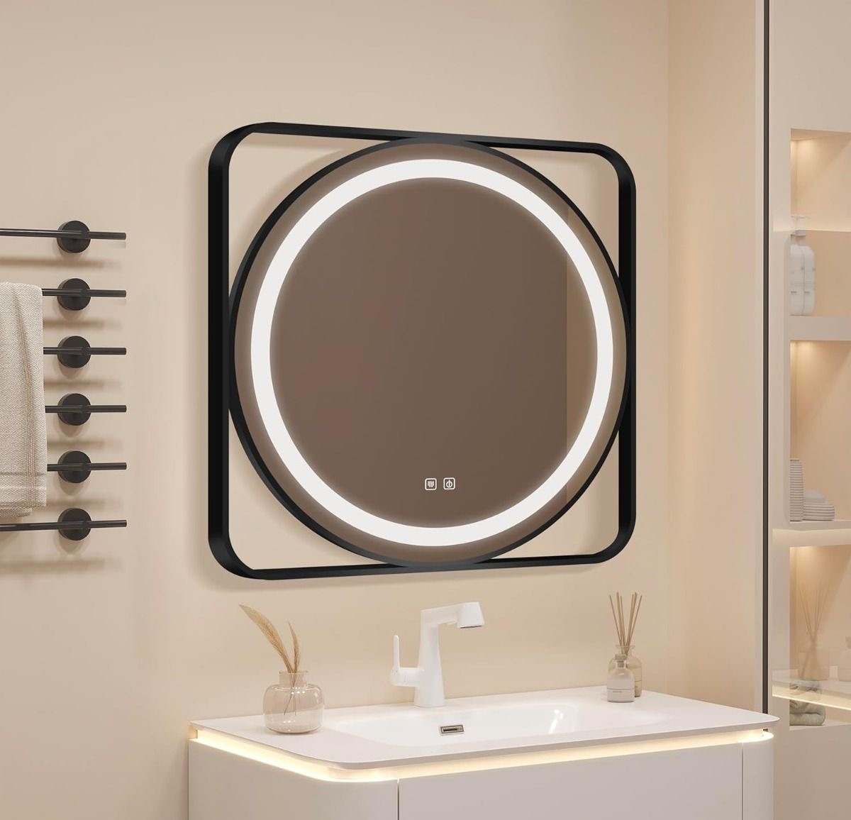 Miroir LED Rond 70cmx70cm Anti-Buée avec Affichage