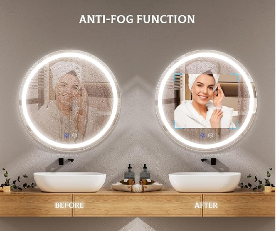 Miroir LED Rond 70cmx70cm Anti-Buée avec Affichage