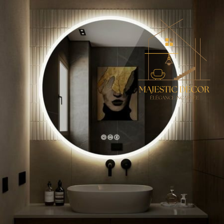 Miroir LED Rond Sans Cadre - Rétroéclairé, Anti-Buée & Tactile