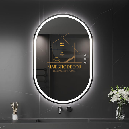 Miroir Ovale LED 80x60 cm - Éclairage 3 Couleurs & Anti-Buée