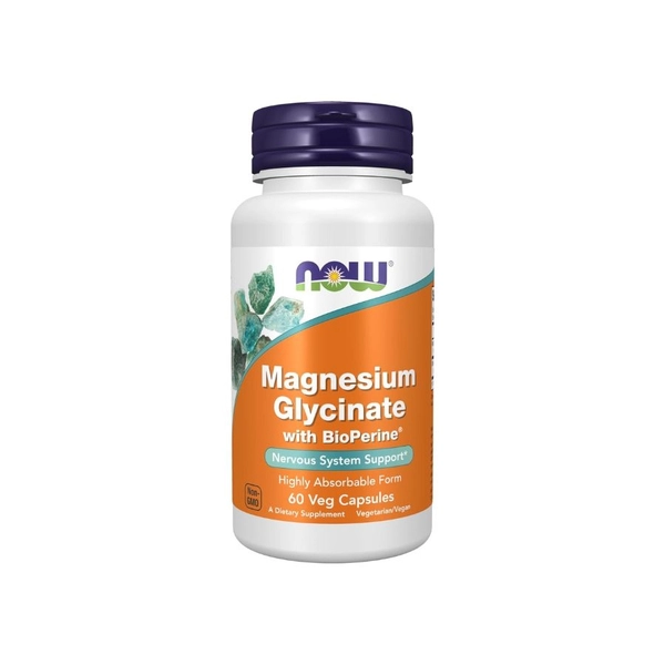 NOW Magnesium Glycinate with Bioperine -- 200 mg - 60 Veg Capsules