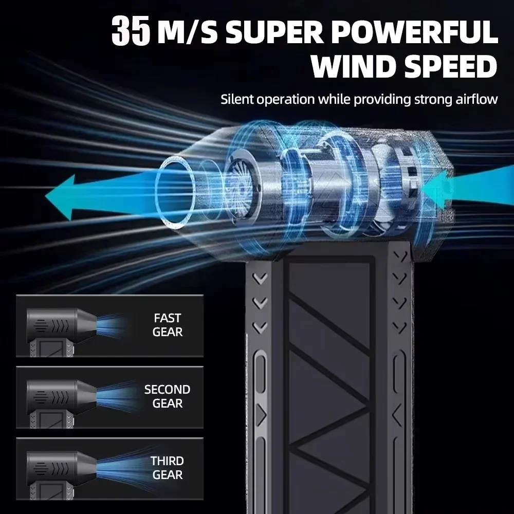 LED"منفاخ تيربو محمول – لتنظيف الأجهزة والسيارة + إضاءة