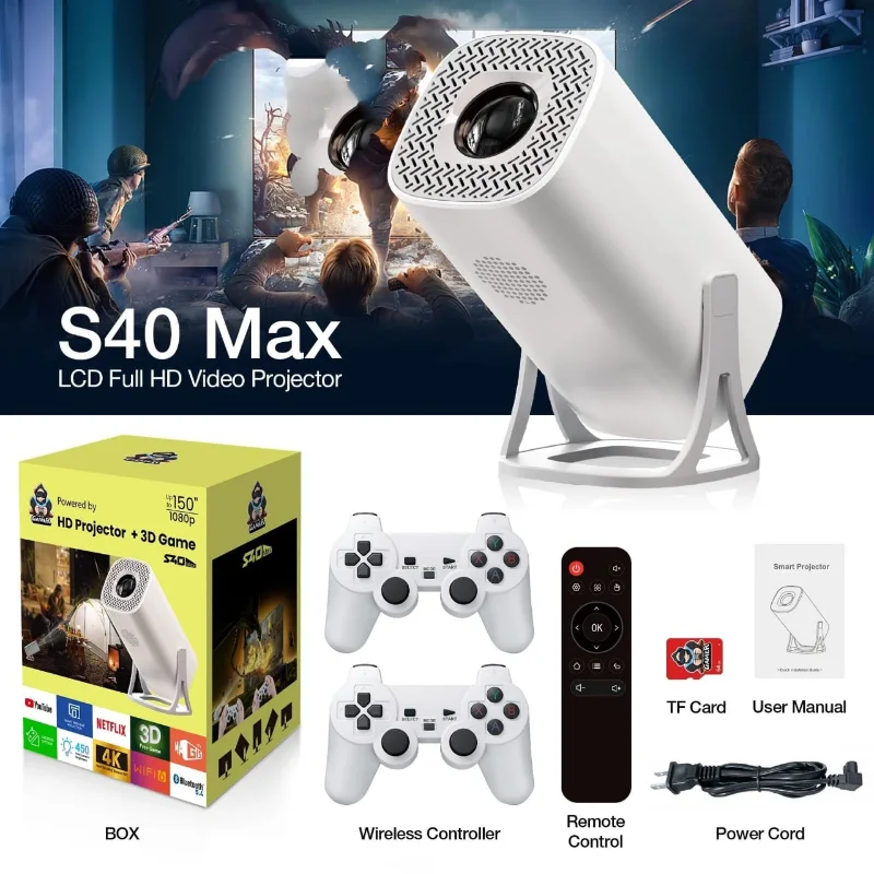 Projecteur 2-en-1 : Cinéma Maison & Console Gaming Rétro S40 Max