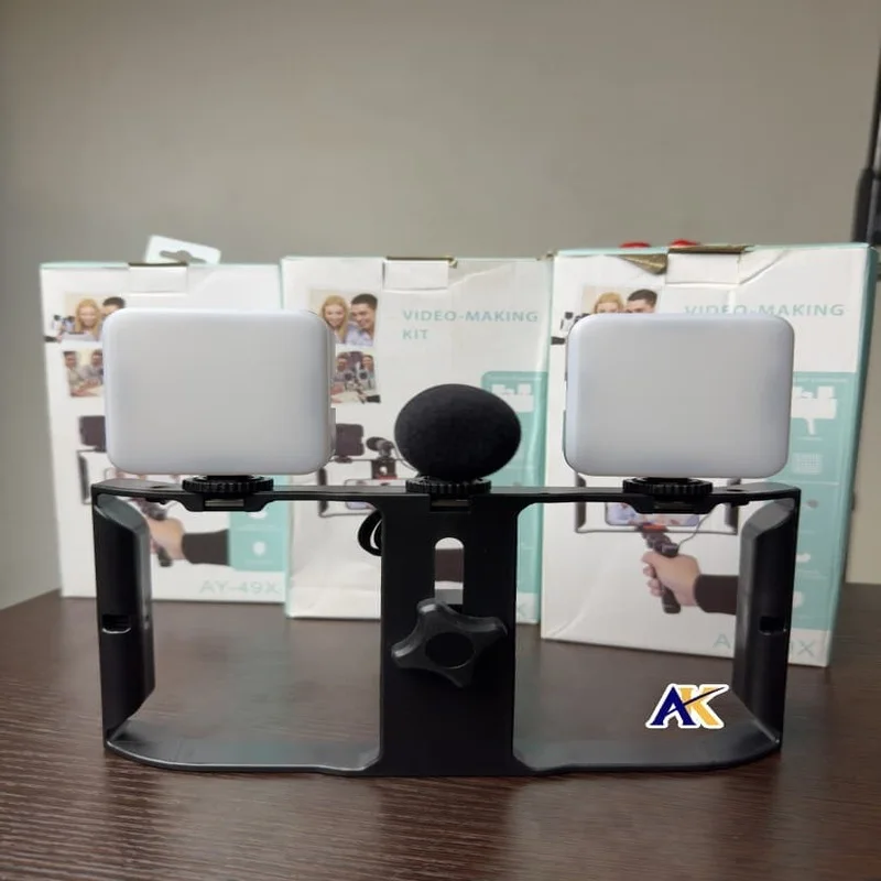Kit de Création Vidéo AY-49X – Stabilisateur, Micro & Éclairage