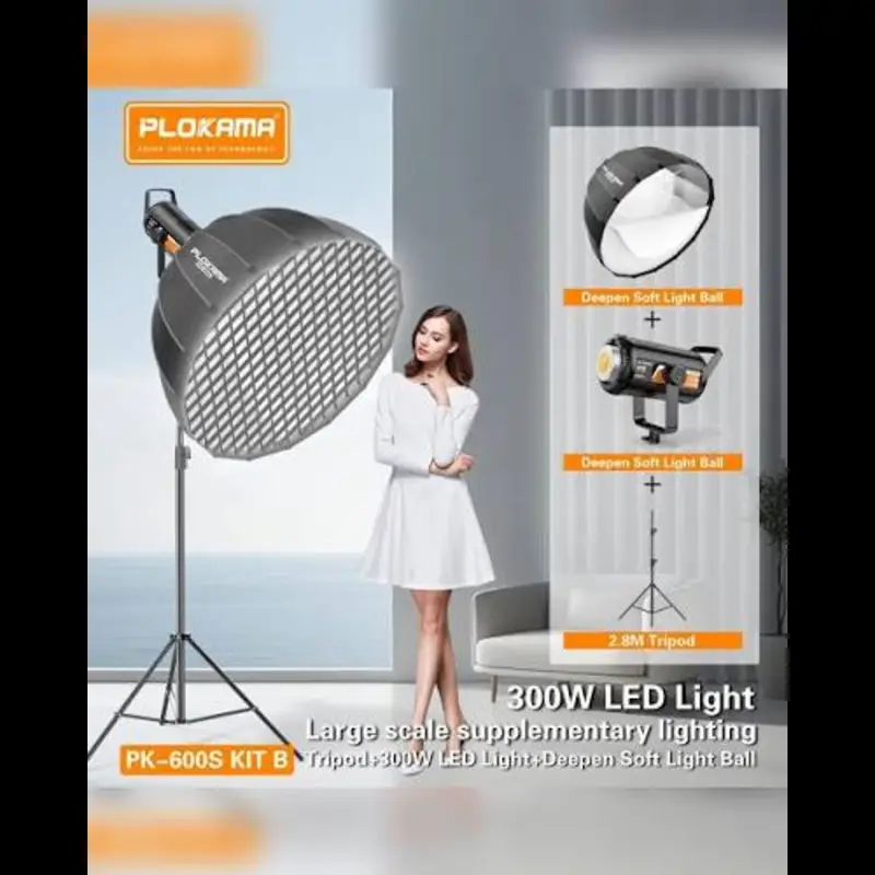Studio LED 300W Complet PLOKAMA PK-600S – Trépied 2,8M + Softbox Nid d'Abeille 65cm