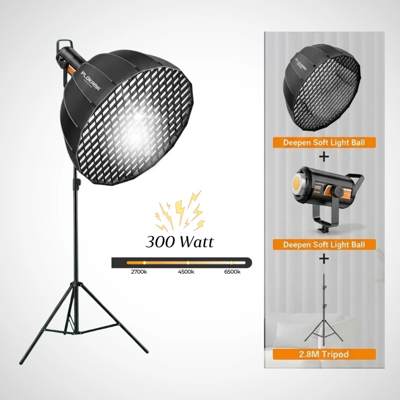 Studio LED 300W Complet PLOKAMA PK-600S – Trépied 2,8M + Softbox Nid d'Abeille 65cm
