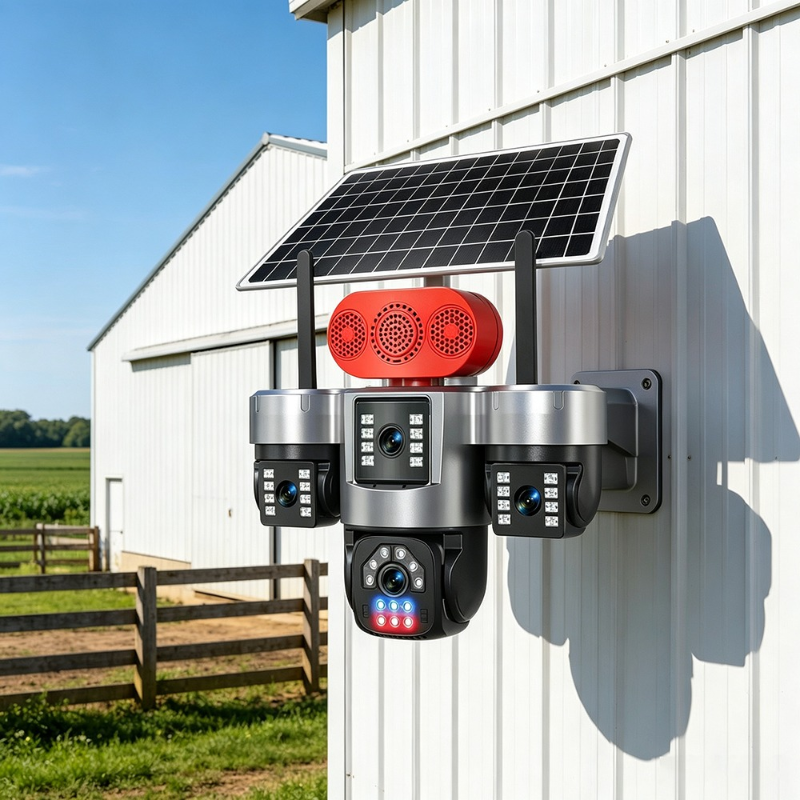 Caméra de Surveillance Solaire Intelligente AOV 6K – Triple Objectif, PTZ 355°, 4G à Carte SIM