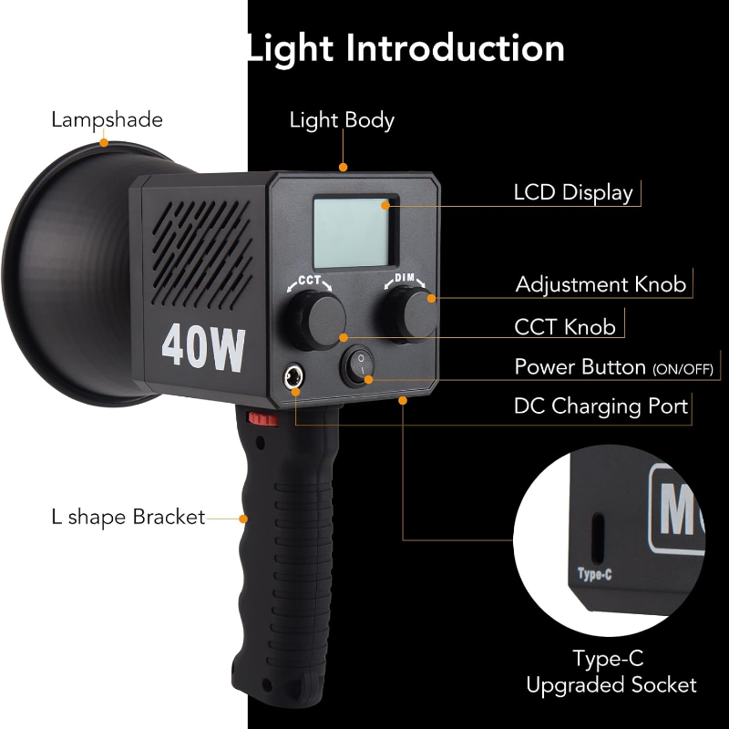 Projecteur LED COB 40W Rechargeable Photo/Vidéo M60