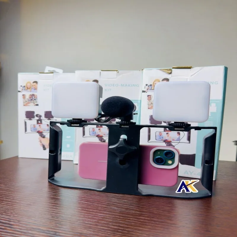Kit de Création Vidéo AY-49X – Stabilisateur, Micro & Éclairage