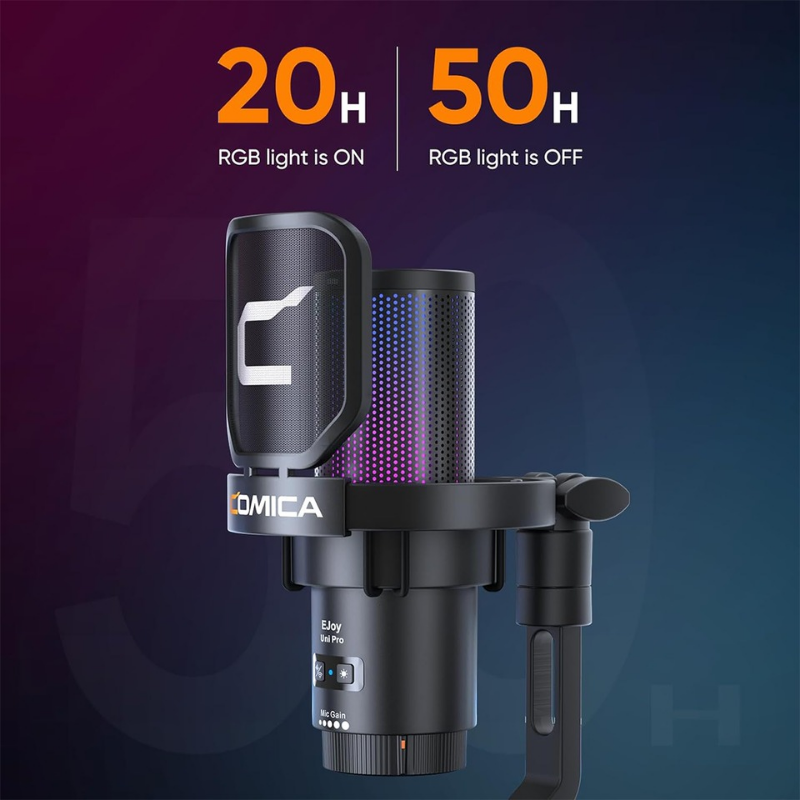 Micro Podcasts Comica EJoy Uni Pro – Microphone Cardioïde RGB USB Filaire & Sans Fil