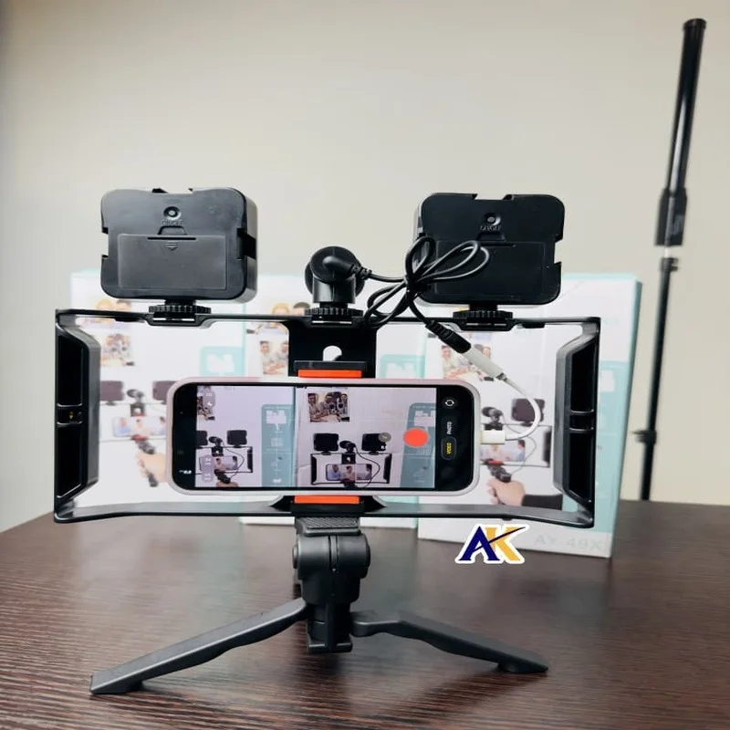 Kit de Création Vidéo AY-49X – Stabilisateur, Micro & Éclairage