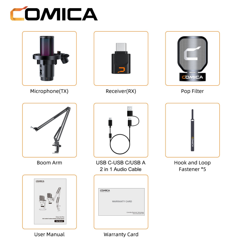 Micro Podcasts Comica EJoy Uni Pro – Microphone Cardioïde RGB USB  Sans Fil