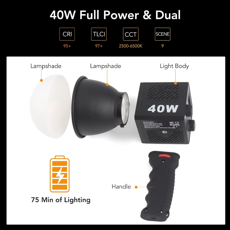 Projecteur LED COB 40W Rechargeable Photo/Vidéo M60