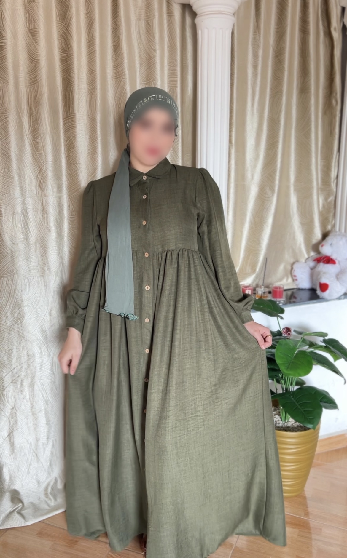 🧵 فستان قطن خريفي بأزرار – خامة ثقيلة وناعمة 🍂