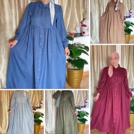 🧵 فستان قطن خريفي بأزرار – خامة ثقيلة وناعمة 🍂