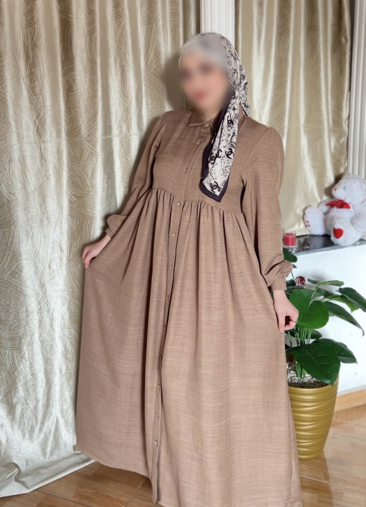 🧵 فستان قطن خريفي بأزرار – خامة ثقيلة وناعمة 🍂