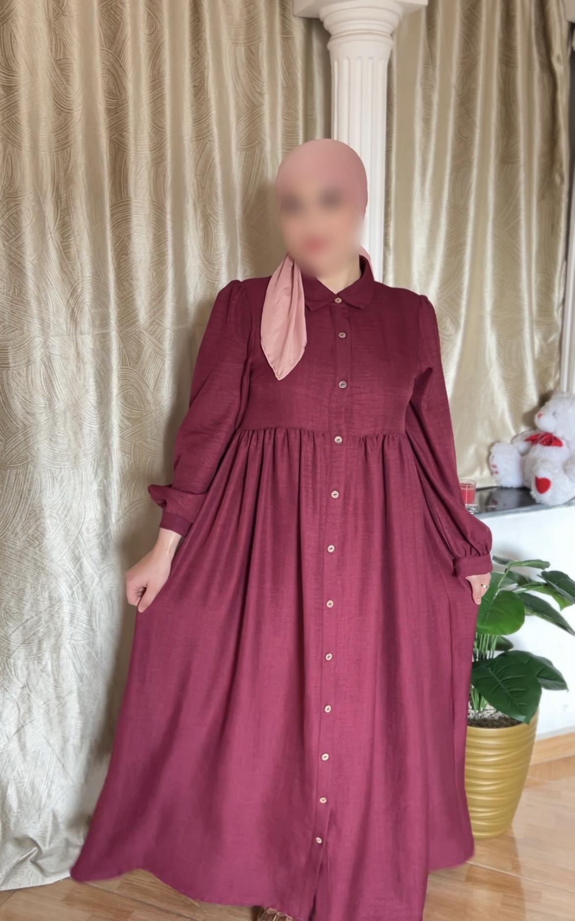 🧵 فستان قطن خريفي بأزرار – خامة ثقيلة وناعمة 🍂