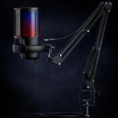 Desktop Microphone USB RGB – Microphone Condensateur Professionnel pour Gaming, Streaming & Podcast