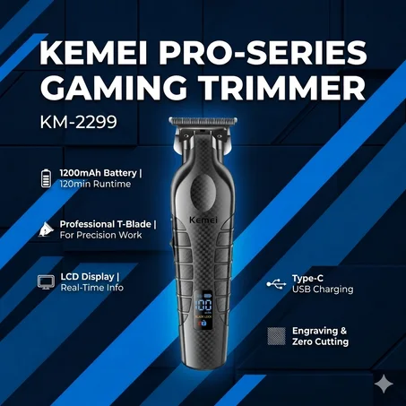 Kemei Pro KM-2299 – Tondeuse Barber Pro | Précision Maximale & Coupe 0 Gap