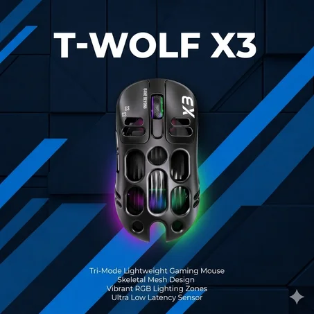 T-WOLF X3 – Souris Gaming Rechargeable RGB | Style Futuriste & Performance Fluide