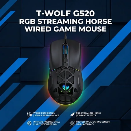 T-WOLF G520 – Souris Gaming RGB | Précision Extrême & Contrôle Total