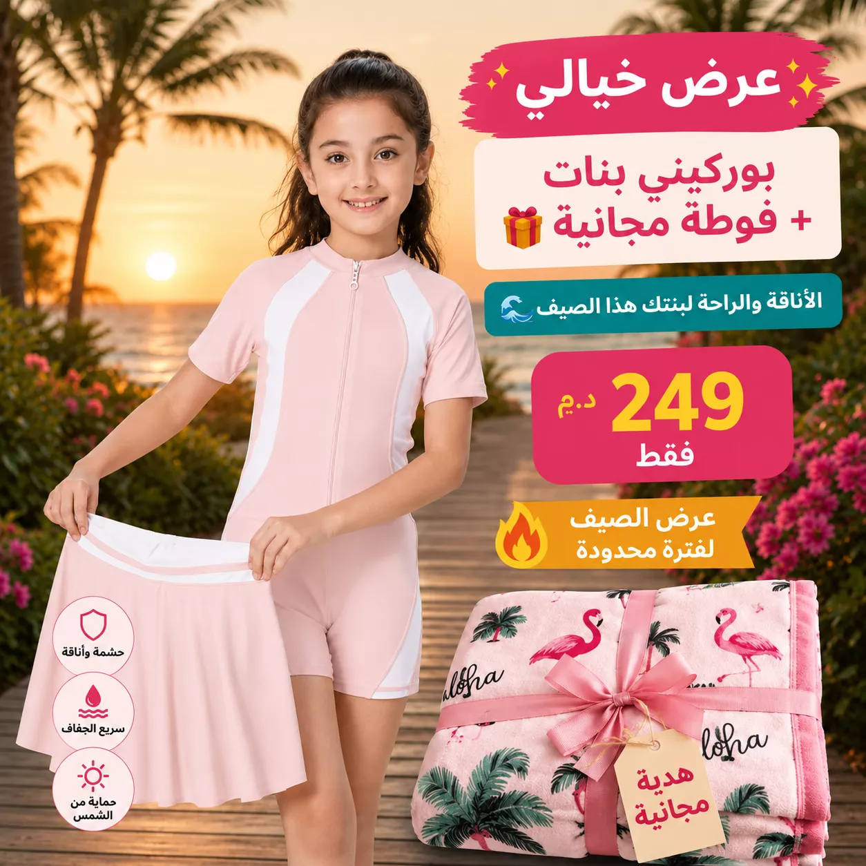 🦋جديد صيف فينيس🎊 "بوركيني بنات 2 بياس"