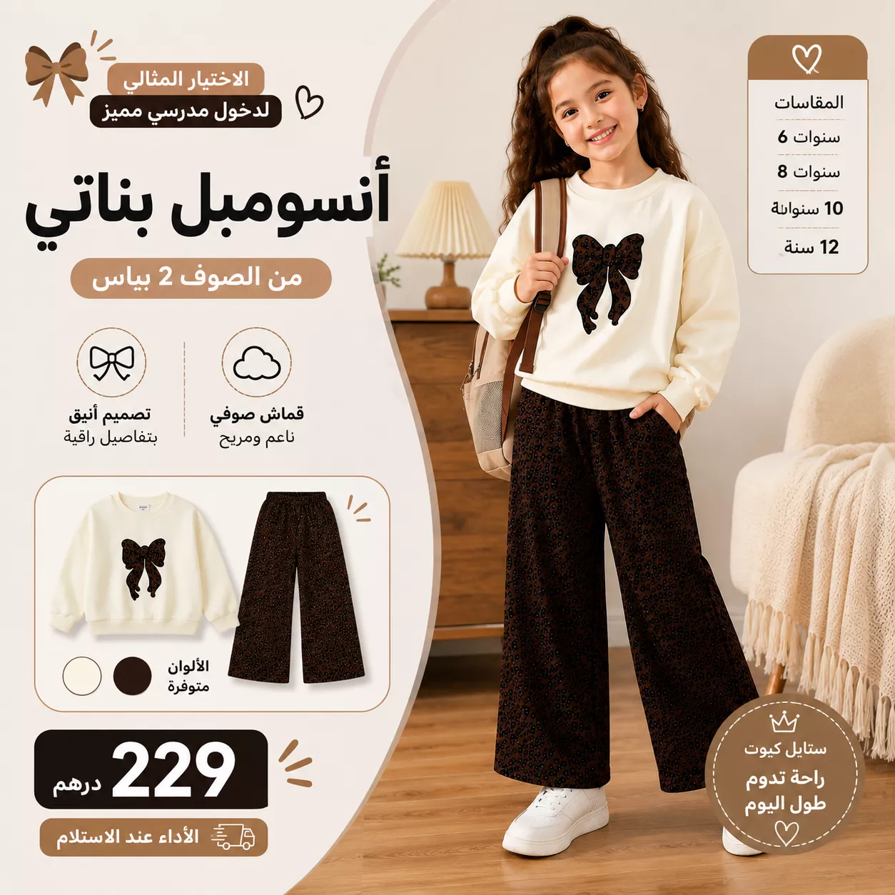 🎀 أنسومبل بناتي من الصوف 2 بياس