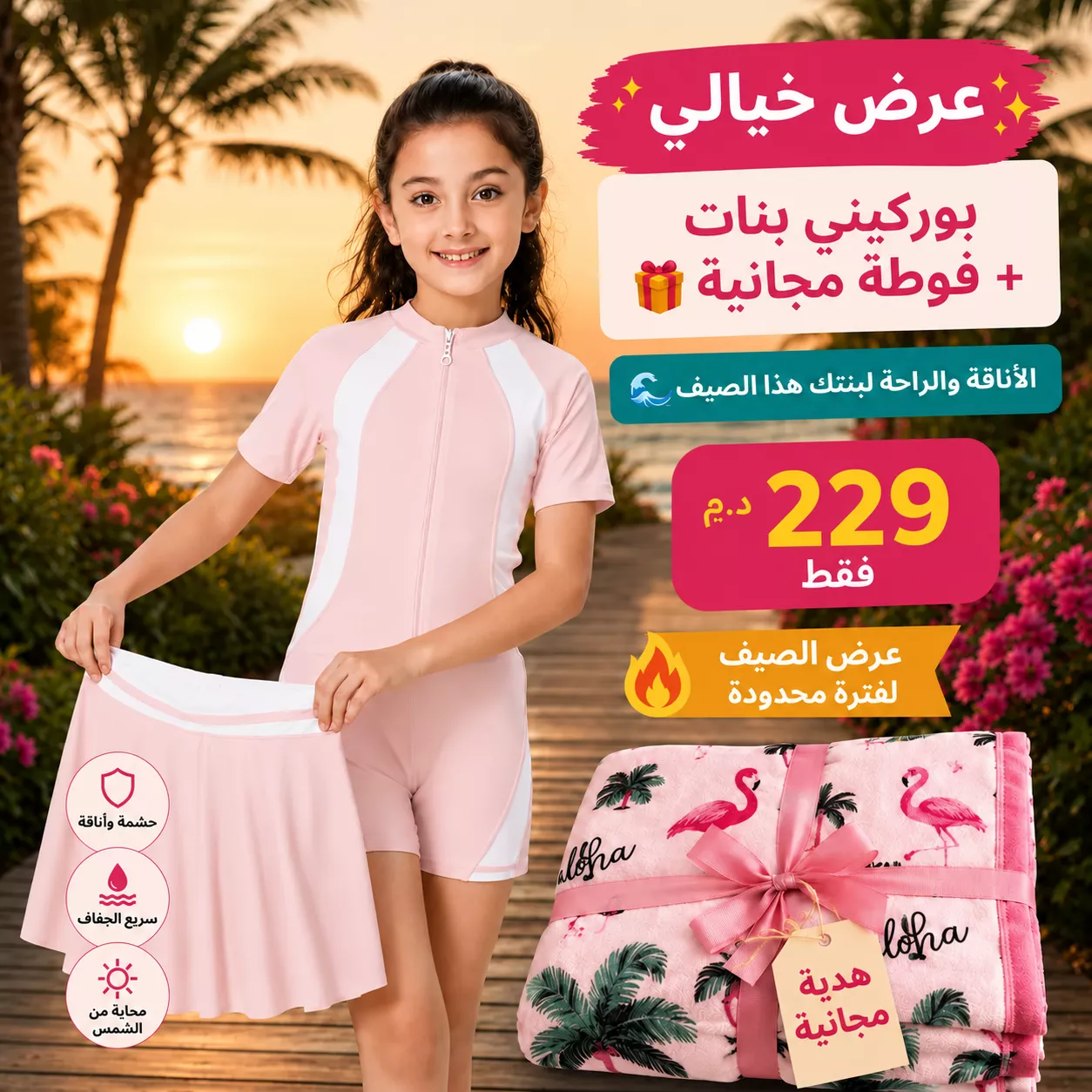 🦋جديد صيف فينيس🎊 "بوركيني بنات 2 بياس"
