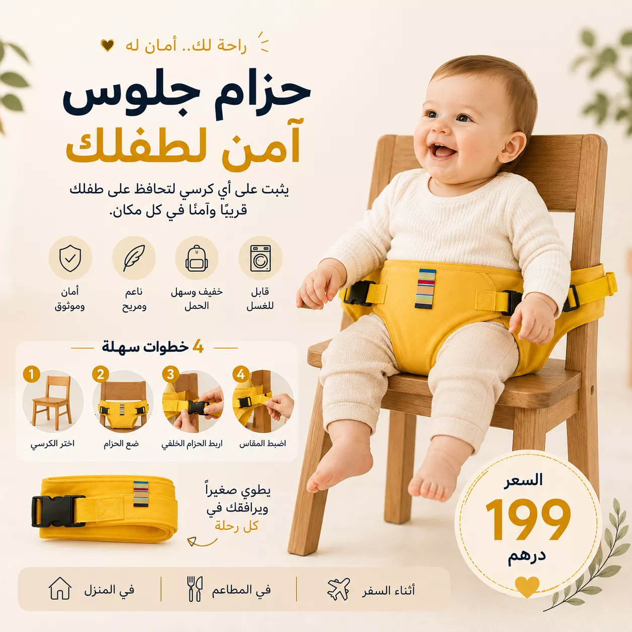 👶حزام التتبيث المحمول على الكرسي للطفل