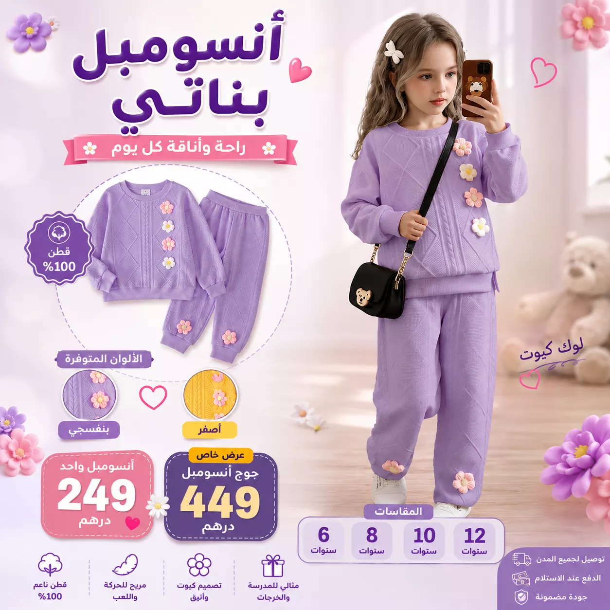 🌸 أنسومبل بناتي بالقطن - 💕