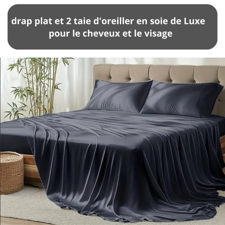 drap plat et 2 taie d'oreiller en soie de Luxe , pour le cheveux et le visage