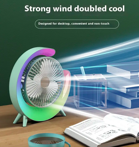 Ventilateur électrique portable, aste par USB, avec LED, 7 couleurs, pour camping d'été