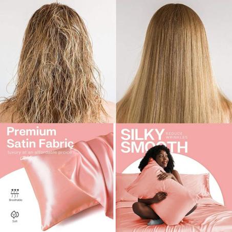 2 Taies d'oreiller en satin doux pour les cheveux et le visage