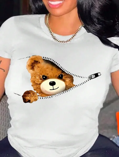 T-shirt à imprimé ours pour femme